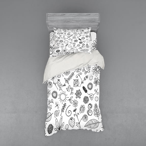 Ambesonne Leaf Bedding Set 3 Pcs, Things from Nature, Twin, Black White