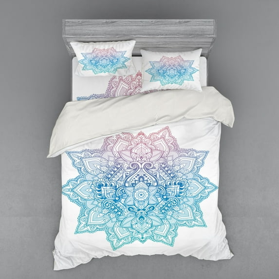 Ambesonne Leaf Bedding Set 4 Pcs, Paisley Motif Bohem Art, Queen, Pale Blue Lilac