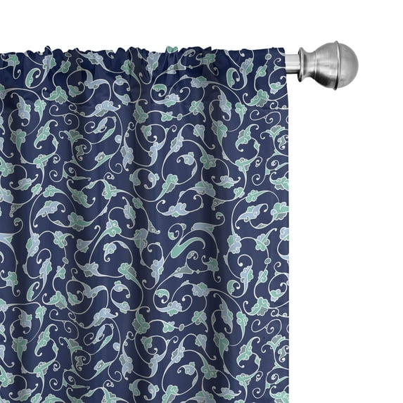 Ambesonne Leaf Curtains, Flower-Like Ornament Lines, Pair of 28"x95", Dark Violet Blue and Seafoam