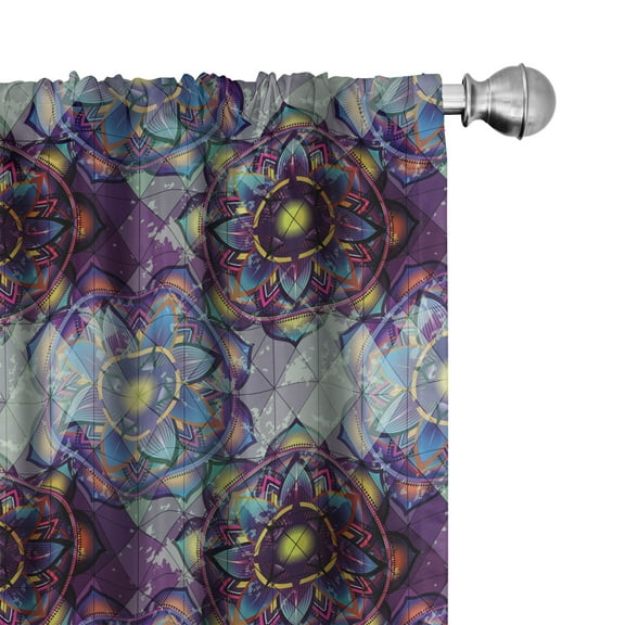 Ambesonne Leaf Curtains, Grunge Futuristic Mandala, Pair of 28"x63", Multicolor