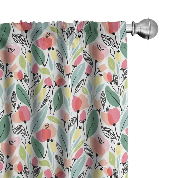 Ambesonne Leaf Curtains, Hand Drawn Style Poppies, Pair of 28"x84", Multicolor