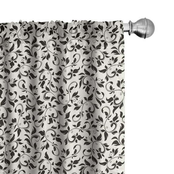 Ambesonne Leaf Curtains, Monochrome Scroll Pattern, Pair of 28"x63", Black Cream