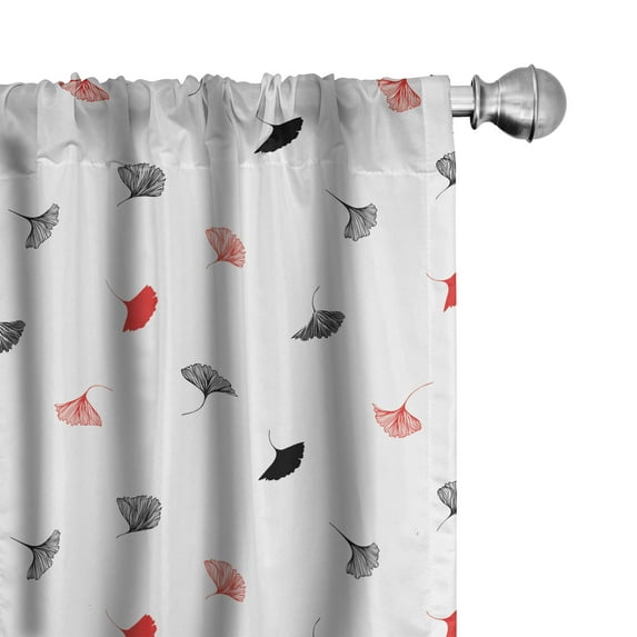 Ambesonne Leaf Curtains, Orange Warm Ginkgo Leaves, Pair of 28"x95", White Black Orange