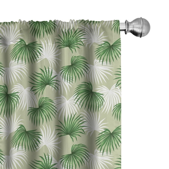 Ambesonne Leaf Curtains, Palm Tree Island Foliage, Pair of 28"x63", Green Pale Green White