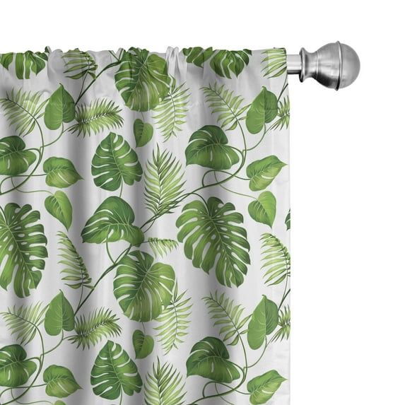 Ambesonne Leaf Curtains, Swirls Palm Banana Trees, Pair of 28"x95", Pale Green