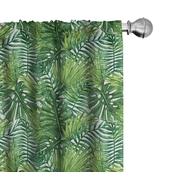Ambesonne Leaf Curtains, Tree Leaves Watercolor, Pair of 28"x63", Pale Green Dark Green