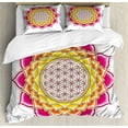 thumbnail image 1 of Ambesonne Leaf Duvet Cover Sets, Flower of Life Lotus Vivid, 2-Queen, Hot Pink Orange Yellow, 1 of 3