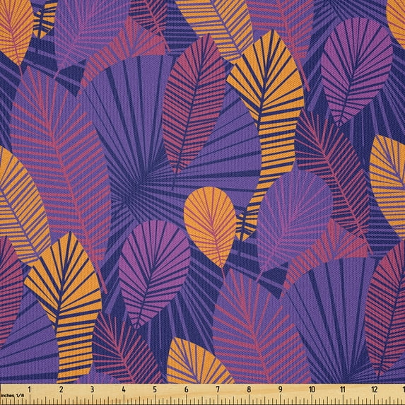 Ambesonne Leaf Fabric by the Yard Microfiber, Jungle Botanicals at Night, 1 Yard, Quartz Marigold