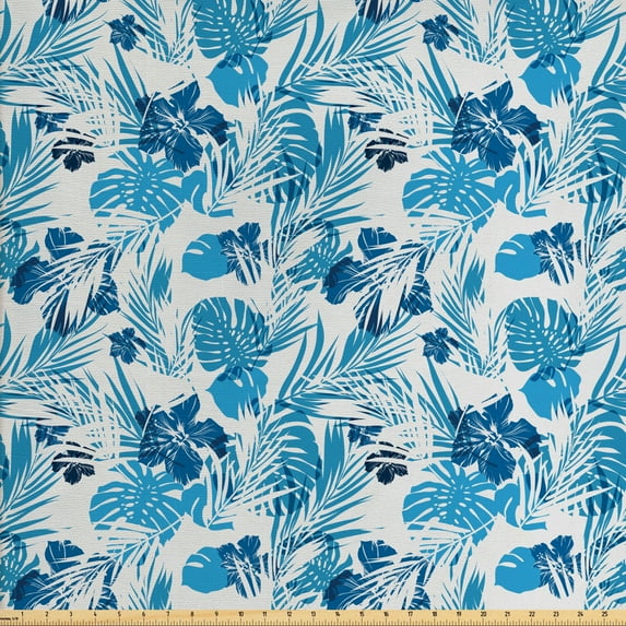 Ambesonne Leaf Fabric by the Yard Upholstery, Hawaiian Flowers Palm Tree, 3 Yards, Dark Blue Lilac