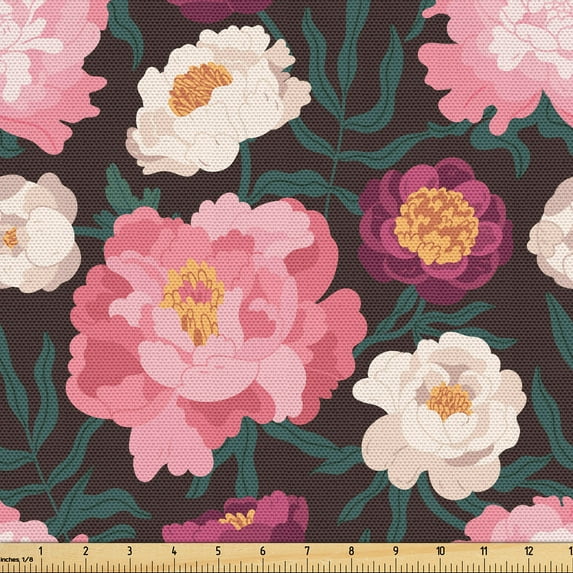 Ambesonne Leaf Fabric by the Yard Upholstery, Watercolor Pattern Flowers, 5 Yards, Pale Pink Magenta