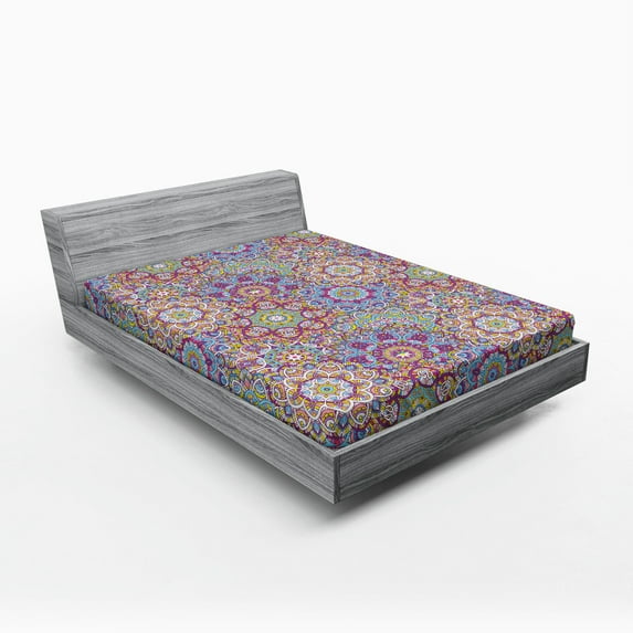 Ambesonne Leaf Fitted Sheet, Colorful Mandala Paisley, Queen Size, Multicolor