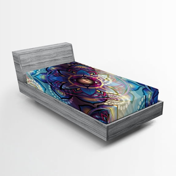 Ambesonne Leaf Fitted Sheet, Diagonal Gradient Lotus, Twin Size, Multicolor