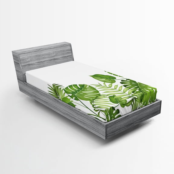 Ambesonne Leaf Fitted Sheet, Foliage Swirls Botanic, Twin XL Size, Pale Green