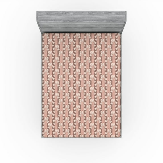 Ambesonne Leaf Fitted Sheet, Leaves of Forest Pastel Tones, Queen Size, Blush Pale Mauve Taupe