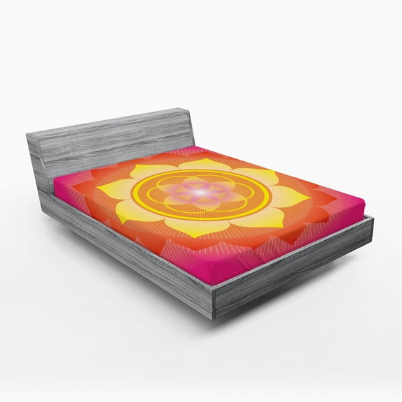 Ambesonne Leaf Fitted Sheet, Lotus Planet Astral Cosmic, Queen Size, Hot Pink Yellow Red