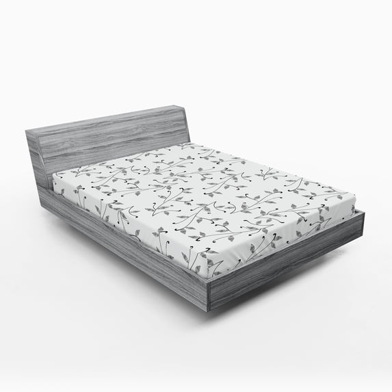 Ambesonne Leaf Fitted Sheet, Minimalist Eco Pattern, Queen Size, Grey White