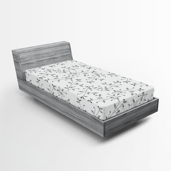 Ambesonne Leaf Fitted Sheet, Minimalist Eco Pattern, Twin Size, Grey White