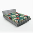 thumbnail image 1 of Ambesonne Leaf Fitted Sheet, Nature Crepe Ginger Flower, Full Size, Dark Green Green, 1 of 2