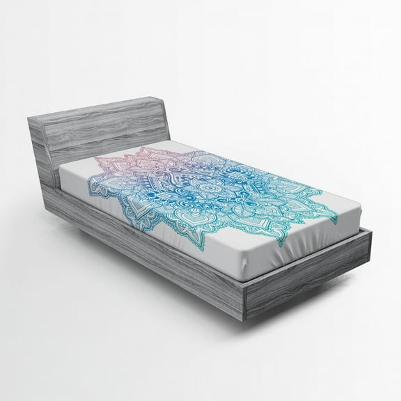 Ambesonne Leaf Fitted Sheet, Paisley Motif Bohem Art, Twin XL Size, Pale Blue Lilac