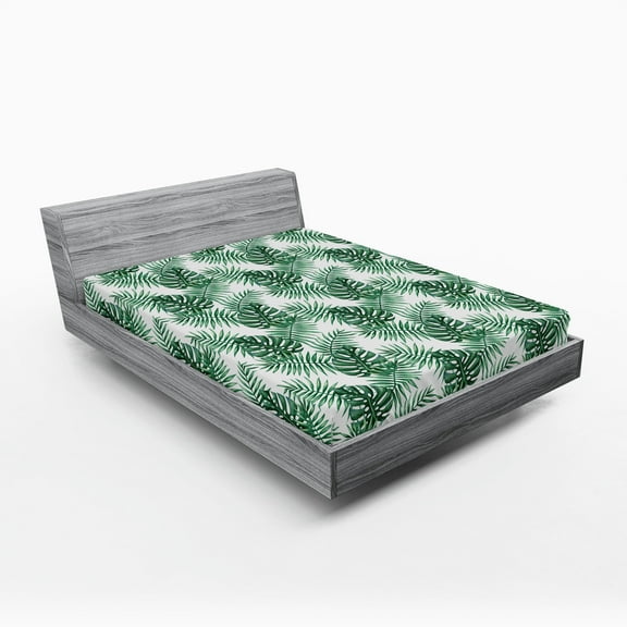 Ambesonne Leaf Fitted Sheet, Palm Mango Banana Tree, Full Size, Forest Green