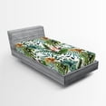 thumbnail image 1 of Ambesonne Leaf Fitted Sheet, Palm Tree Flowers Hibiscus, Twin Size, Pale Caramel Burgundy, 1 of 3