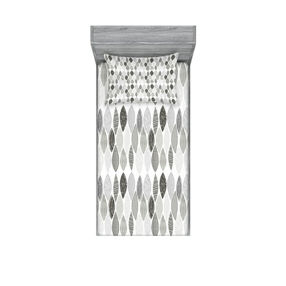 Ambesonne Leaf Fitted Sheet & Pillow Sham Set, Abstract Leaves Art, Twin, Charcoal Grey Pale Grey