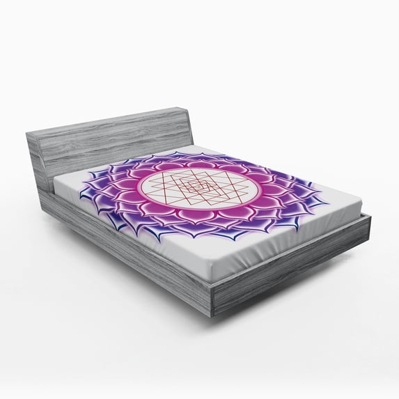 Ambesonne Leaf Fitted Sheet, Yantra Mandala, Full Size, Fuchsia Purple