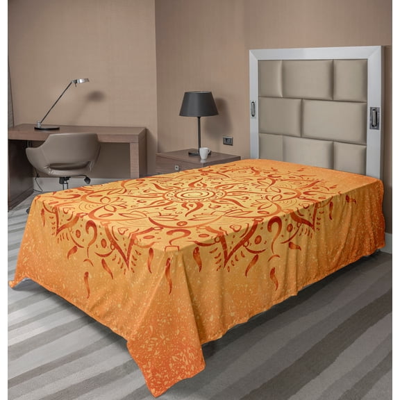 Ambesonne Leaf Flat Sheet, Orange Mandala, Twin Size, Orange