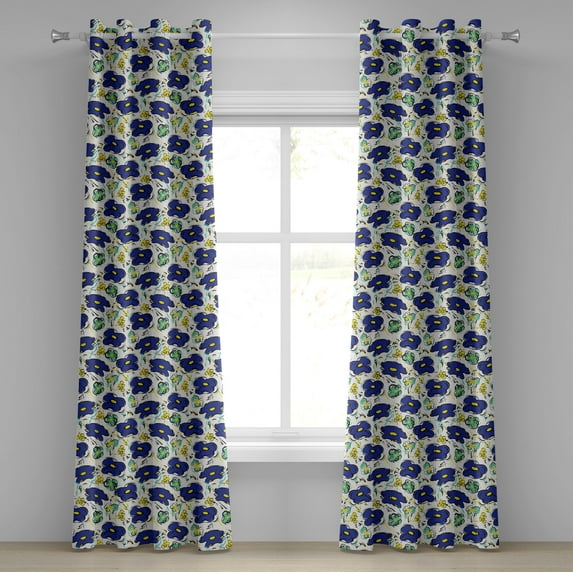 Ambesonne Leaf Grommet Curtain, Brush Stroke Stripes, 50" x 96", Mint Green Navy Blue