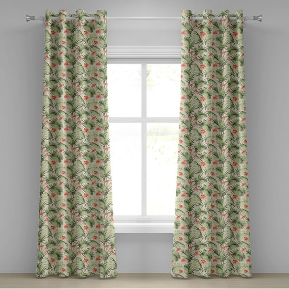 Ambesonne Leaf Grommet Curtain, Hawaiian Aloha Hibiscus, 50" x 72", Peach Salmon Green