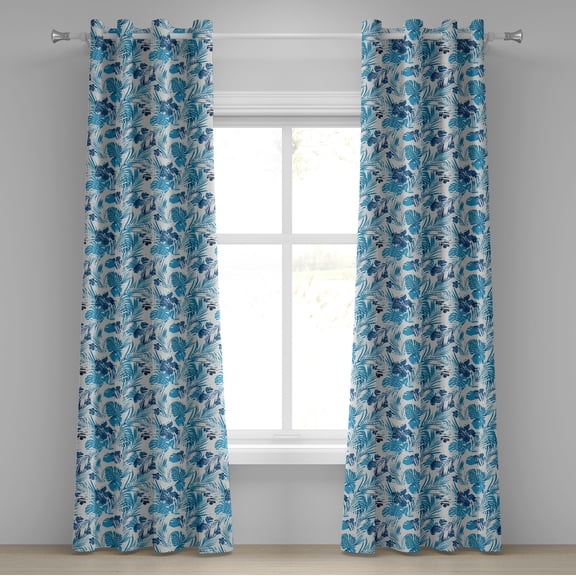 Ambesonne Leaf Grommet Curtain, Hawaiian Flowers Palm Tree, 50" x 108", Dark Blue Lilac