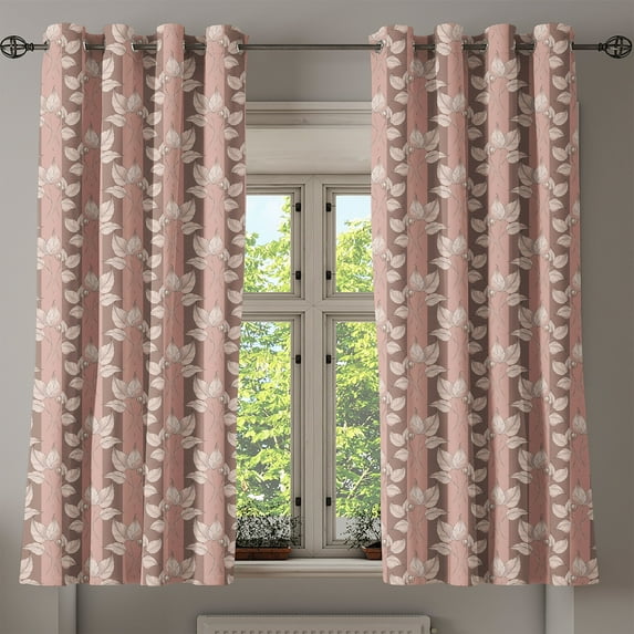 Ambesonne Leaf Grommet Curtain, Leaves of Forest Pastel Tones, 50"x60", Blush Pale Mauve Taupe