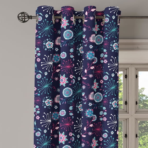 Ambesonne Leaf Grommet Curtain Single Panel, Pansy Bluebell Dandelion, 50"x60", Sea Green Indigo