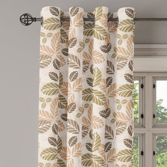 Ambesonne Leaf Grommet Curtain Single Panel, Retro Leaf Silhouettes, 50"x60", Army Green Tan Brown