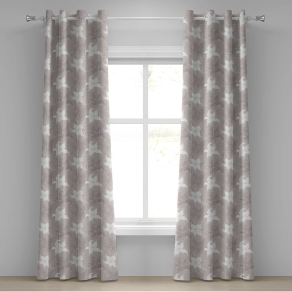 Ambesonne Leaf Grommet Curtain, Swirling Lines, 50" x 96", Warm Taupe and White