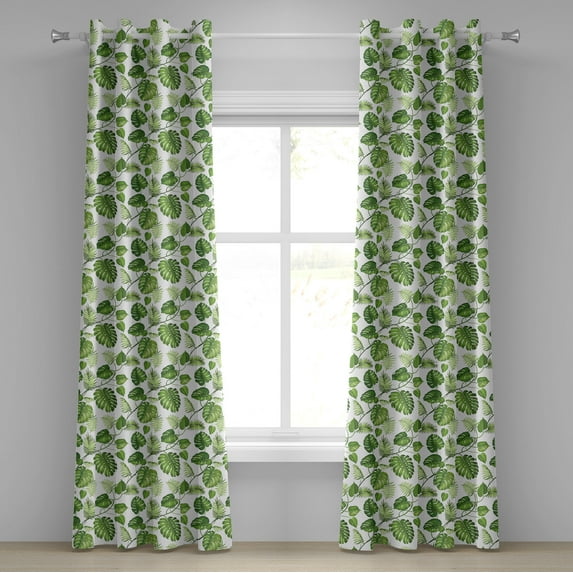 Ambesonne Leaf Grommet Curtain, Swirls Palm Banana Trees, 50" x 108", Pale Green