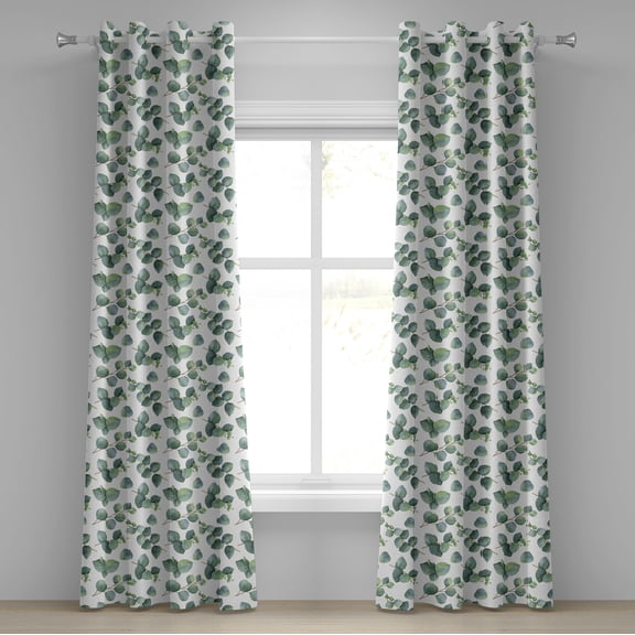 Ambesonne Leaf Grommet Curtain, Watercolor Eucalyptus Art, 50" x 108", Green Pale Brown White