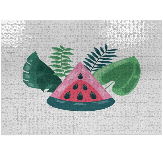 Ambesonne Leaf Jigsaw Puzzle Durable Cardboard, Cartoon Watercolor Slice Art, 1000 pcs, Pastel Pink Fern Green