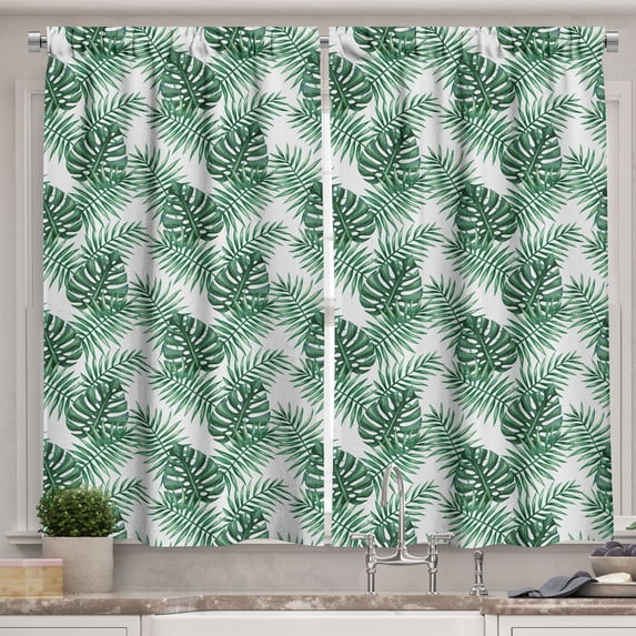 Ambesonne Leaf Kitchen Curtains, Palm Mango Banana Tree, 55"x39", Forest Green