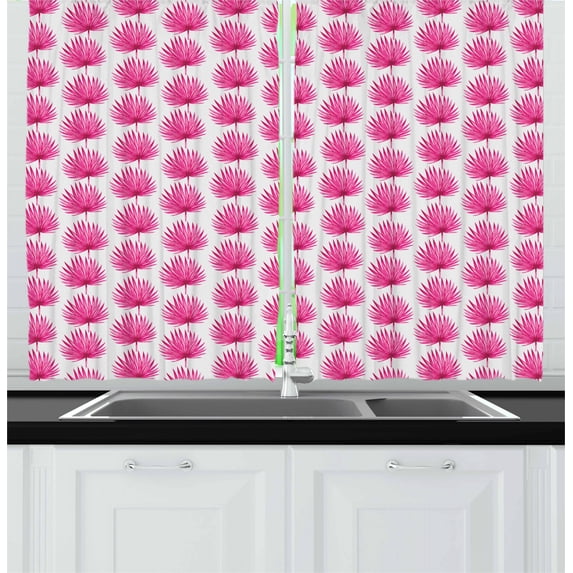 Ambesonne Leaf Kitchen Curtains, Watercolor Pink Leaves, 55"x45", Hot Pink Coconut