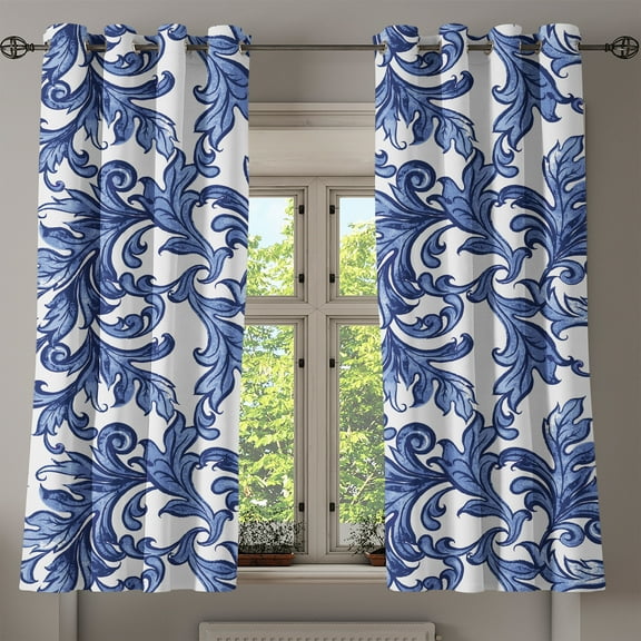 Ambesonne Leaf Pattern Grommet Curtain, Muted Winter Leafy Art, 50"x60", Dark Ceil Blue White
