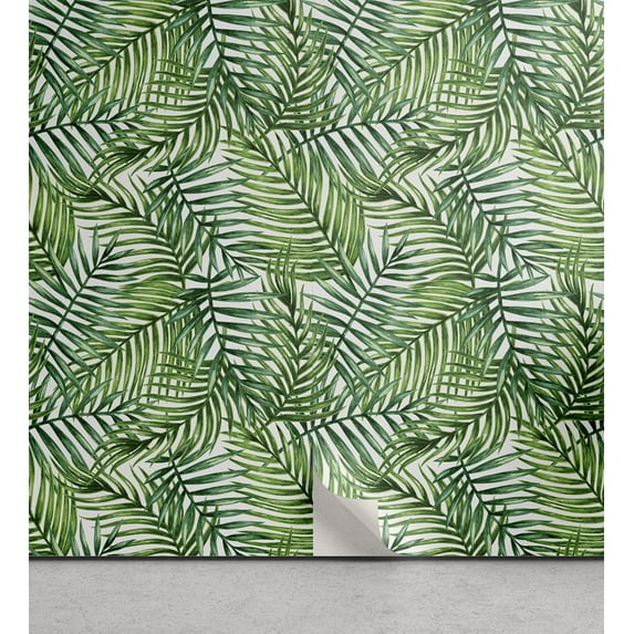 Ambesonne Leaf Peel & Stick Wallpaper for Home, Botanical Wild Palm Trees, 13"x100", Green White