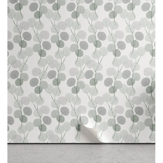 Ambesonne Leaf Peel & Stick Wallpaper for Home, Soft Tones Fall Foliage Art, 13"x36", Grey White