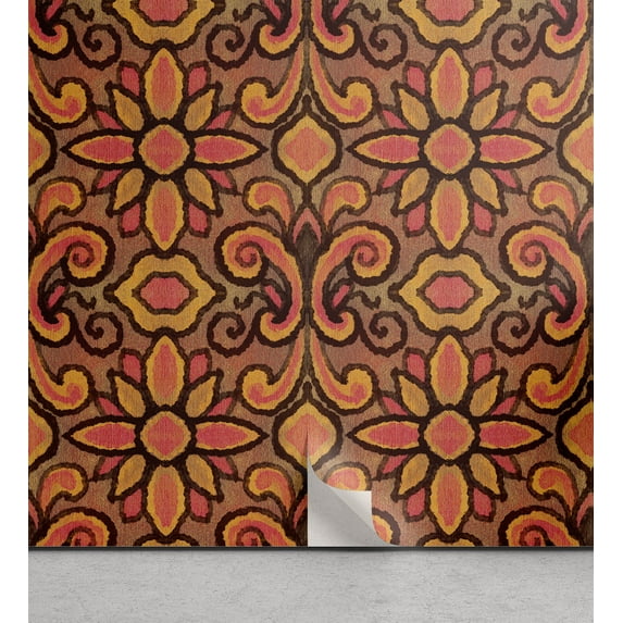 Ambesonne Leaf Peel & Stick Wallpaper for Home, Vintage Farmhouse Flowers Art, 13"x72", Orange Mustard and Pale Brown
