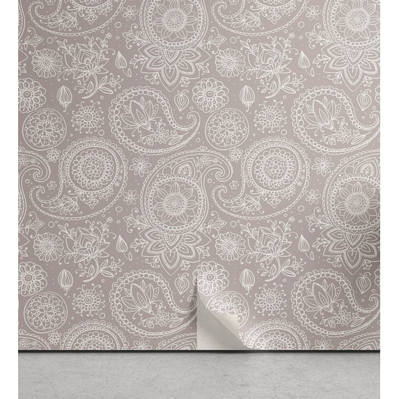 Ambesonne Leaf Peel & Stick Wallpaper for Home, Vintage Turkish Style Paisley, 13"x100", Pale Eggshell and Off White