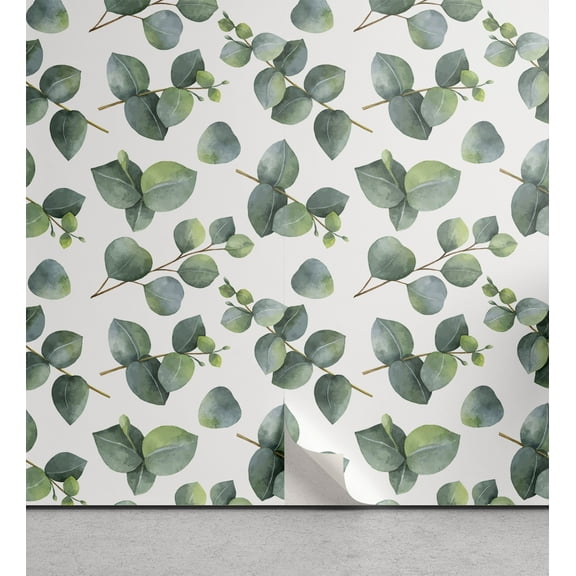 Ambesonne Leaf Peel & Stick Wallpaper for Home, Watercolor Eucalyptus Art, 13"x72", Green Pale Brown White