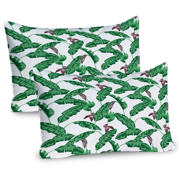 Ambesonne Leaf Pillow Sham 2 Pack, Cartoon Flower in the Summer, 36"x20", Hunter Green Eggplant