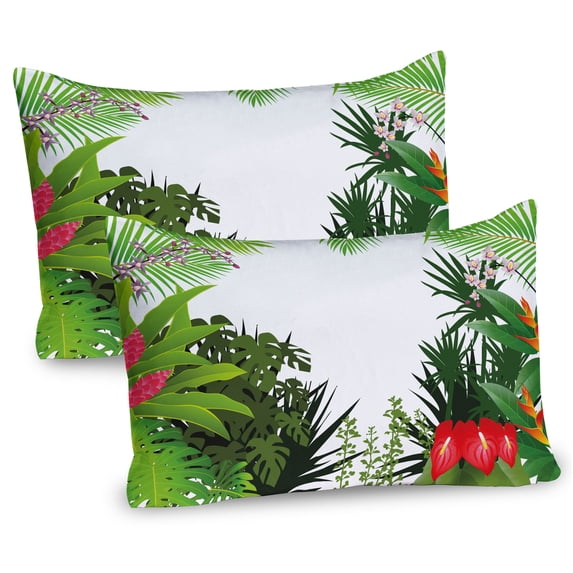 Ambesonne Leaf Pillow Sham 2 Pack, Hibiscus Anthurium Leaves, 26"x20", Hot Pink White