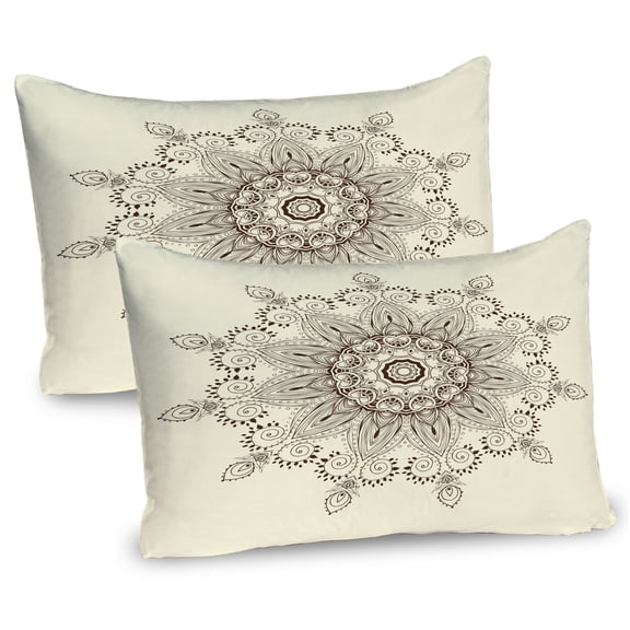 Ambesonne Leaf Pillow Sham 2 Pack, Oriental Lace Motif Pattern, 26"x20", Seal Brown Cream