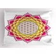 thumbnail image 1 of Ambesonne Leaf Pillow Sham, Flower of Life Lotus Vivid, 36" X 20", Hot Pink Orange Yellow, 1 of 2